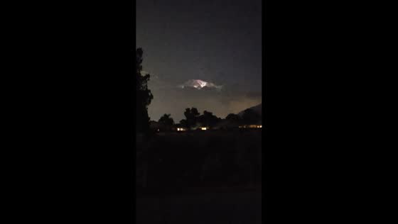 Lightning storm illuminates the sky in Banning, California, USA