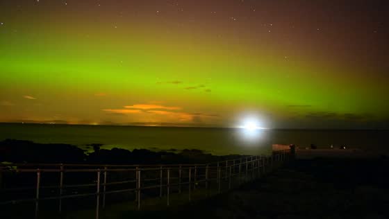 Northern lights illuminate skies over Skerries, Dublin, Ireland