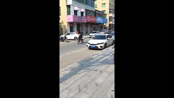 Man rides bicycle in unusual vertical position in Liaoning, China