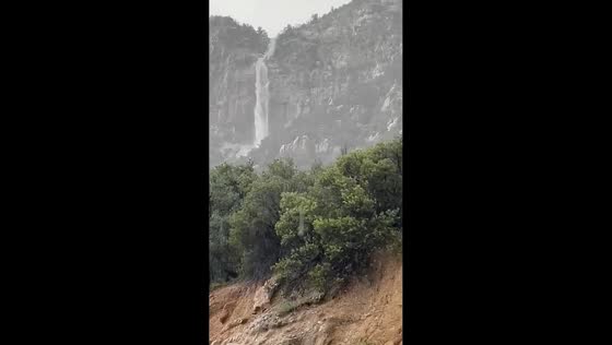 Carr Canyon Falls surges after heavy rain from Hurricane Polo remnants in Cochise, USA