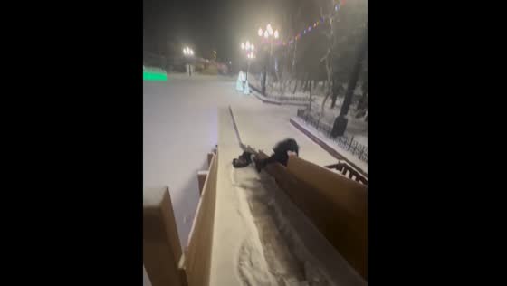 Slip and fall on snow slide in Sakhalin, Russia