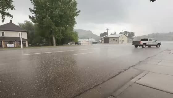 Hail and heavy rain sweep through Sundance, Wyoming, USA