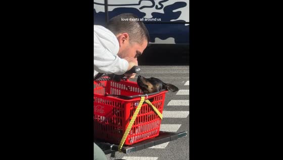 Cyclist in Barcelona shares sweet moment with pet dog