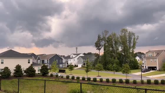 Intense shelf cloud and lightning storm in Greenville, South Carolina, USA