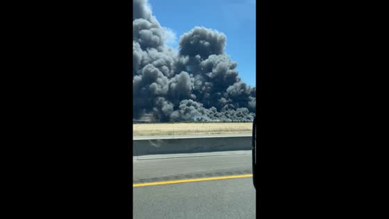 Massive fire destroys Medline medical supply warehouse in Tracy, California, USA