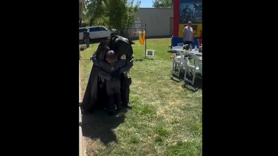 Batman surprise at child's birthday party in Dallas, Texas