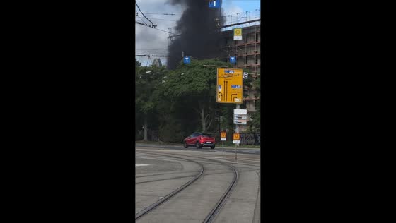 Vehicle fire sends thick black smoke into the sky in Leipzig, Germany