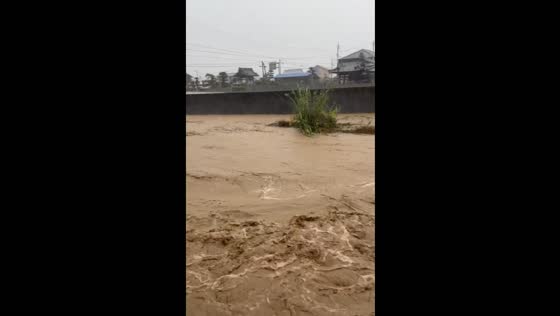 Flooding in Hojo, Matsuyama City, Japan due to heavy rain