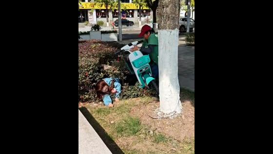Women laugh after motorcycle crash in the bushes