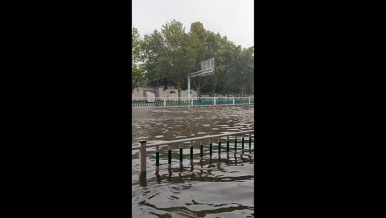 Heavy rainfall leaves roadway submerged by floodwater in Shandong, China