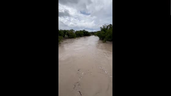 Overflowing Lampasas River in Maxdale, Texas, USA