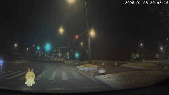 Usagi character balloon drifts across pedestrian crossing at night in Jiangsu, China