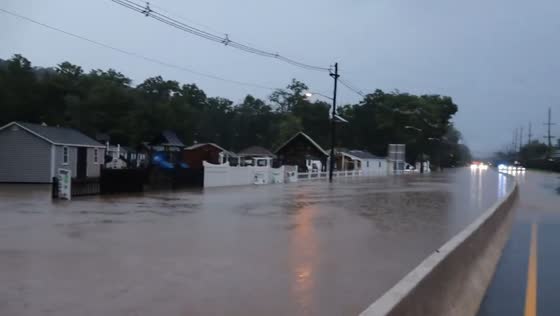 Route 22 heavily flooded after nonstop rainfall in Bound Brook, New Jersey