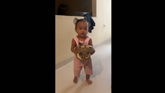 Toddler throws snake to the ground in Tangerang