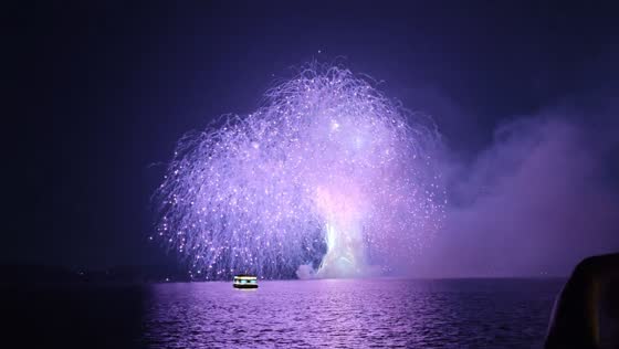 Spectacular fireworks display over harbor in Beijing, China