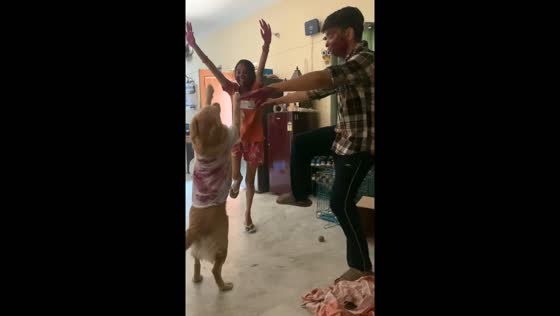 Dog joins owners' dance, lifting paws in Haryana, India