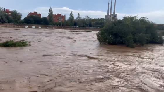 Besòs River swells as severe flooding threatens Sant Adrià de Besòs, Spain