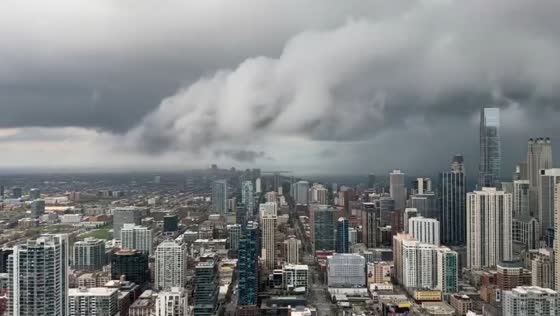 Timelapse shows dramatic storm clouds moving over downtown Chicago, Illinois, USA