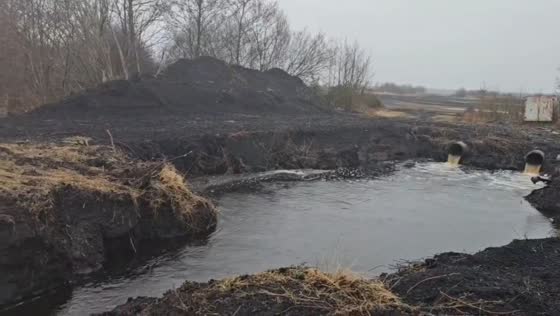 Flooded farmland and drainage work in Lanesboro, Longford, Ireland