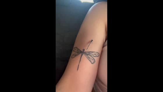 Dragonfly lands on matching tattoo in Florina, Greece