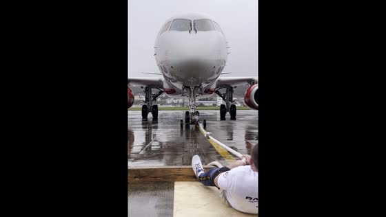 Plane pulled by rope in Sochi, Russia