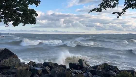Strong winds cause intense wave action on Lake Erie