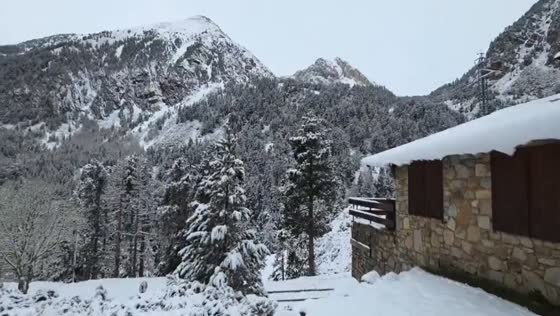 Late-season snowfall covers the Pyrenees in Catalonia, Spain