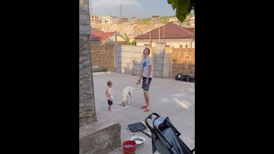 Toddler plays with dad’s herbal compress left in stroller in Yerevan, Armenia