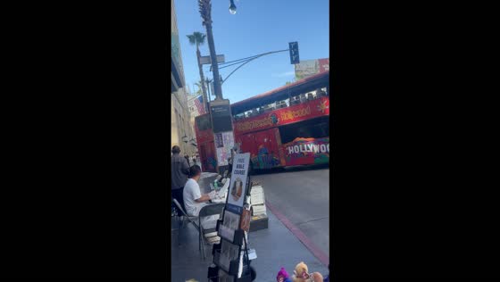 Hollywood sightseeing bus shatters its rear window against a streetlight pole in Los Angeles, USA