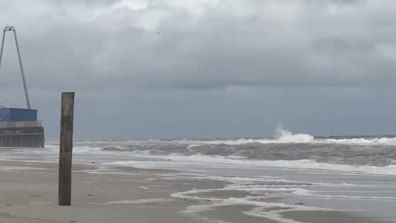 Powerful waves and coastal flooding batter the Jersey Shore in Seaside Park, USA