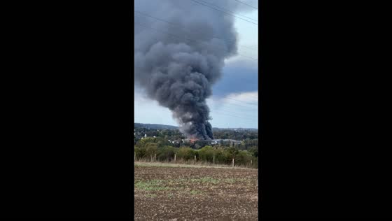 Massive warehouse fire sends thick black smoke in Schwerte, Germany