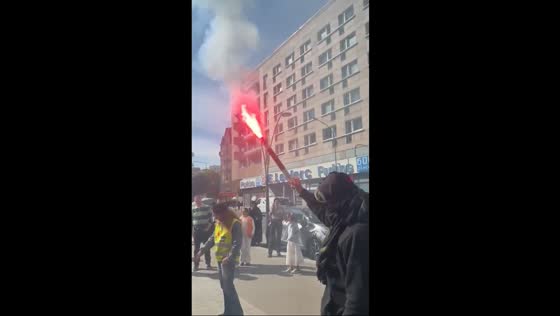 Sud-Rail activists storm Tesla showroom near Paris in Saint-Ouen, France