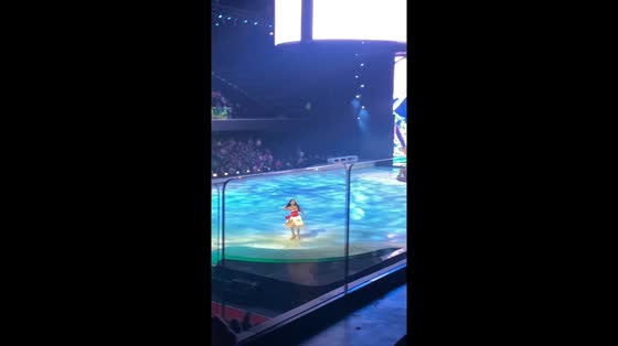 Ice skater portraying Moana stumbles during performance in Santiago, Chile