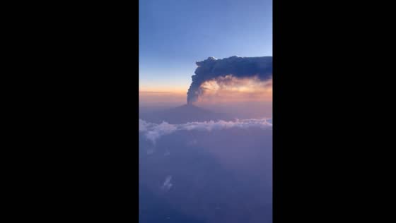 Mount Etna eruption captured from Flight in Catania, Italy