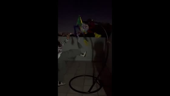 Piñata flies off rooftop after failed kick in Mexico City, Mexico