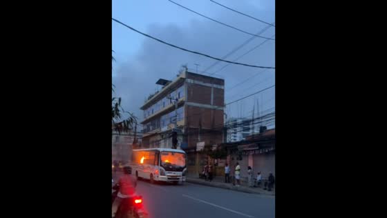 Burning bus drives through anti-government Gen Z protest in Kathmandu, Nepal