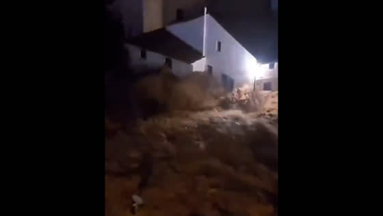 Severe flooding captured in urban area of Chiva, Spain