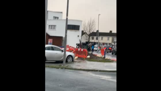 Cyclist falls after hitting a barrier in Ballymun, Dublin