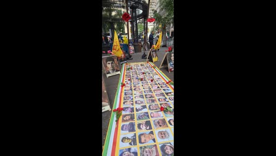 Free Iran supporters hold memorial display during gathering in Manhattan, USA