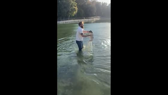 Dog's first swim turns into rescue mission in Santiago park