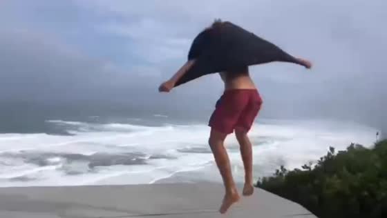 Strong wind pushes man backward in Byron, Georgia, USA