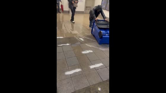 Heavy flooding disrupts Canal Street station in Manhattan, New York, USA 