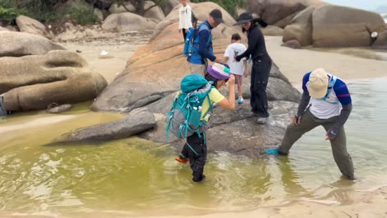 Seaside rock crossing turns chaotic for family in Guangdong, China