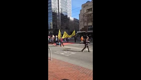 Small anti-ICE protest held on Market Street in San Francisco, USA