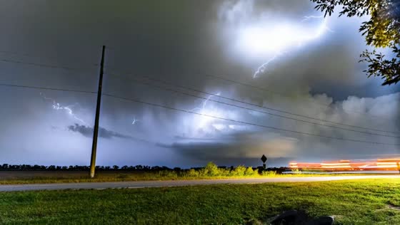 Timelapse of intense nighttime lightning storm in Valley, Nebraska, USA