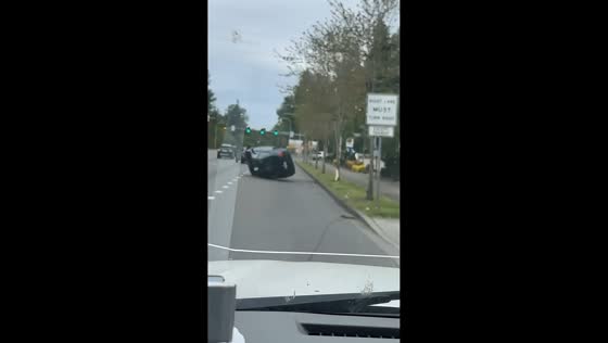Car swerves off the road and crashes into a tree in Federal Way, Washington, USA,