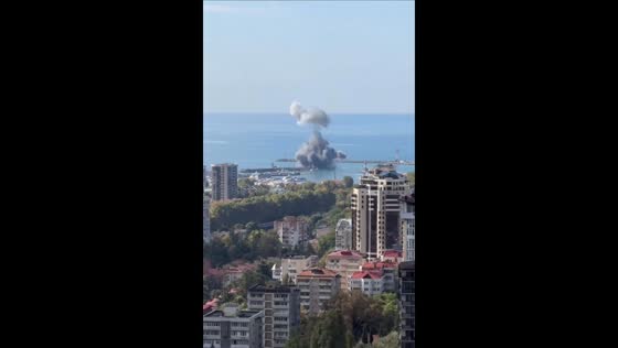 Unmanned surface vessel attack sparks fire and smoke at Sochi port, Russia