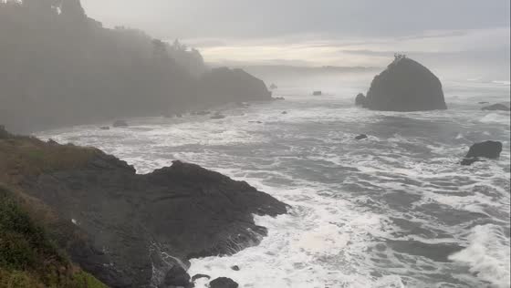 Powerful waves crash amid stormy weather in Humboldt, California, USA