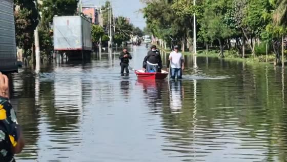 Severe street flooding after heavy rain in Nezahualcóyotl, Mexico