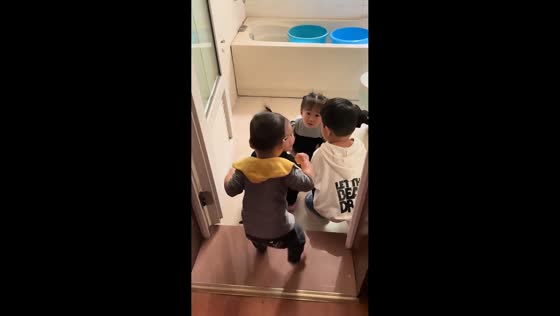 Baby loses balance and tumbles into playmates in Guangxi, China